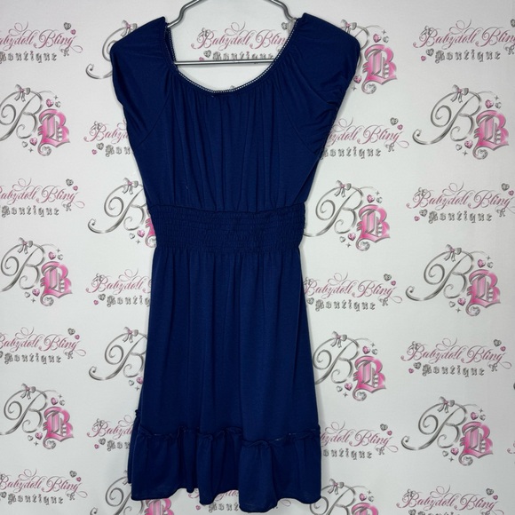 Pretty good dress milkmaid ruffle frilly bottom puff sleeves navy blue cute y2k - Picture 7 of 12